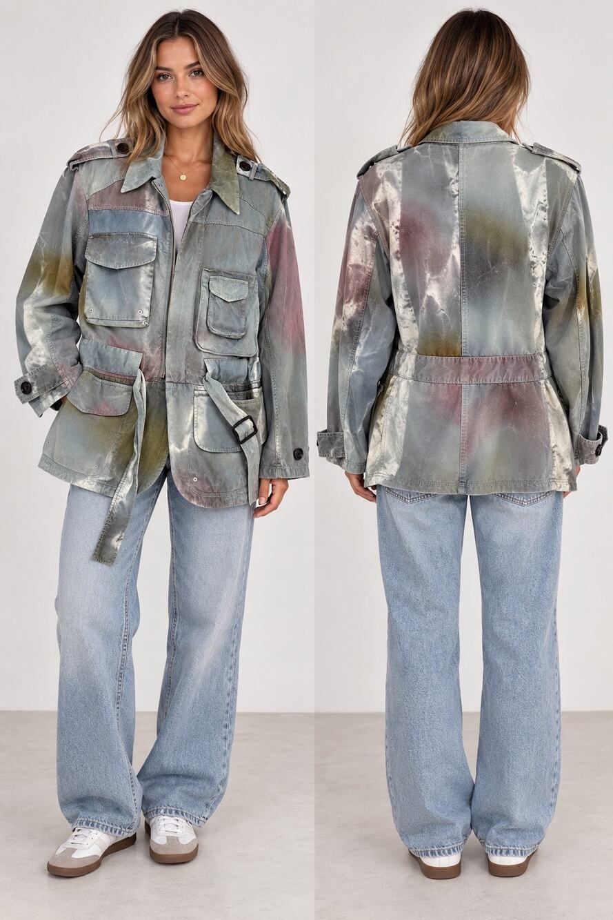 Acne Studios LIV P CO Satin PSS17 Camo Utility Jacket 34 Authentic